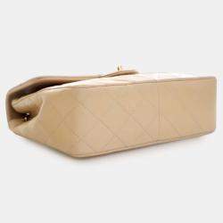 Pre Owned Chanel Beige Small Square Quilted Lambskin Flap
