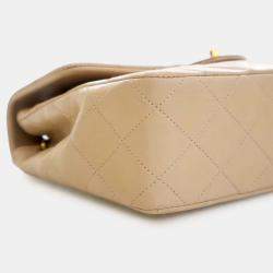 Pre Owned Chanel Beige Small Square Quilted Lambskin Flap