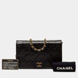 Pre Owned Chanel Black CC Quilted Lambskin Full Flap
