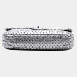 Pre Owned Chanel Silver Medium Reissue Perforated Calfskin Drill Flap