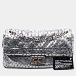 Pre Owned Chanel Silver Medium Reissue Perforated Calfskin Drill Flap