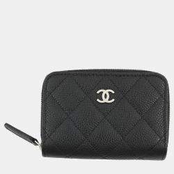 Pre Owned Chanel Coin Purse Matelasse Cc Logo Black Caviar Leather