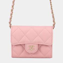 مملوكة مسبقًا Chanel Matelasse Compact Chain Wallet Pink Caviar Leather