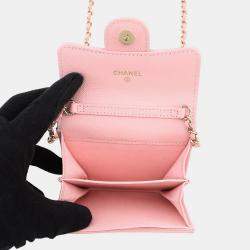 Pre Owned Chanel Matelasse Compact Chain Wallet Pink Caviar Leather
