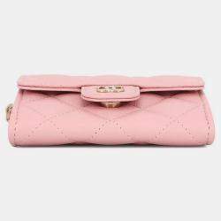Pre Owned Chanel Matelasse Compact Chain Wallet Pink Caviar Leather