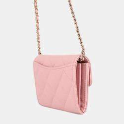 Pre Owned Chanel Matelasse Compact Chain Wallet Pink Caviar Leather