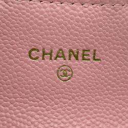 Pre Owned Chanel Matelasse Compact Chain Wallet Pink Caviar Leather