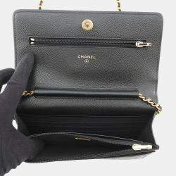Pre Owned Chanel Chain Wallet Matelasse Black Caviar Leather