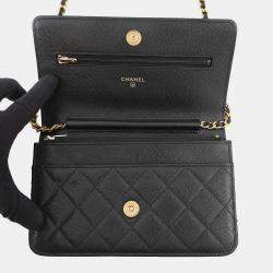 Pre Owned Chanel Chain Wallet Matelasse Black Caviar Leather