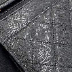 Pre Owned Chanel Chain Wallet Matelasse Black Caviar Leather
