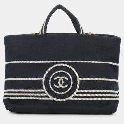 Pre Owned Chanel CC Logo Handbag Navy Denim Leather