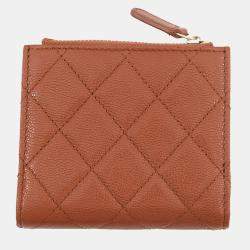 Pre Owned Chanel Matelasse Small Wallet Brown Caviar Leather