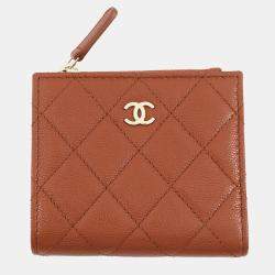 Pre Owned Chanel Matelasse Small Wallet Brown Caviar Leather
