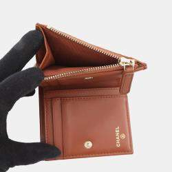 Pre Owned Chanel Matelasse Small Wallet Brown Caviar Leather