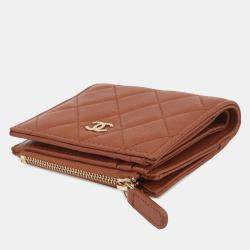 Pre Owned Chanel Matelasse Small Wallet Brown Caviar Leather