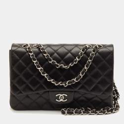 Pre Owned Chanel Classic Jumbo Black Quilted Leather Single Flap Bag