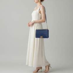 Pre Owned Chanel Boy New Medium Navy Blue Quilted Leather Shoulder Bag