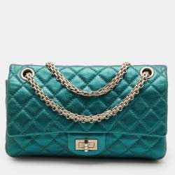 Pre Owned Chanel 2.55 Reissue 225 Teal Blue Quilted Metallic Leather Flap Bag