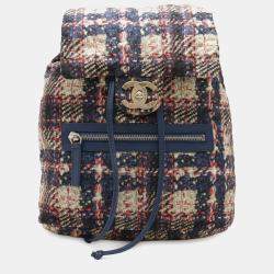 مملوكة مسبقًا Chanel Tweed Print Coco Mark Chain Shoulder Backpack Nylon Blue Pink