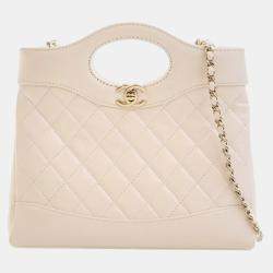 Pre Owned Chanel White Mini Shiny Lambskin 31 Shopping Bag