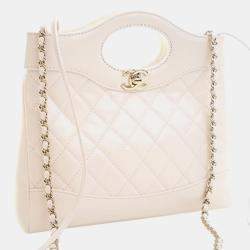 Pre Owned Chanel White Mini Shiny Lambskin 31 Shopping Bag