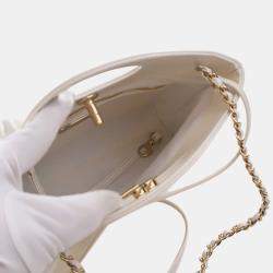 Pre Owned Chanel White Mini Shiny Lambskin 31 Shopping Bag