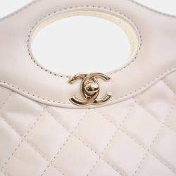 Pre Owned Chanel White Mini Shiny Lambskin 31 Shopping Bag