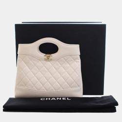 Pre Owned Chanel White Mini Shiny Lambskin 31 Shopping Bag