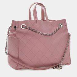 Pre Owned Chanel Pink Small Quilted Caviar CC Pocket Tote