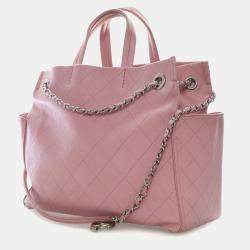 Pre Owned Chanel Pink Small Quilted Caviar CC Pocket Tote