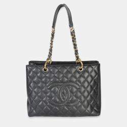 Pre Owned Chanel Black Quilted Caviar Grand Shopper Tote