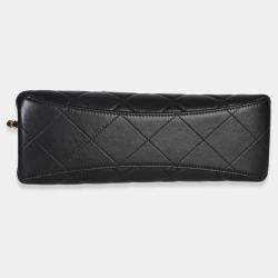 Pre Owned Chanel 25P Black Shiny Quilted Lambskin Pearl Small Shopping Bag