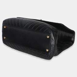 Pre Owned Chanel Black Chevron Aged Calfskin Large Coco Top Handle Bag