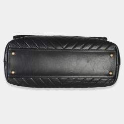Pre Owned Chanel Black Chevron Aged Calfskin Large Coco Top Handle Bag