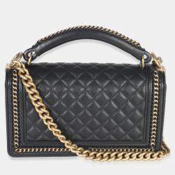 مملوكة مسبقًا Chanel Black Quilted Calfskin Interwoven Chain Top Handle Boy Bag