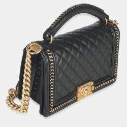 مملوكة مسبقًا Chanel Black Quilted Calfskin Interwoven Chain Top Handle Boy Bag