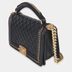 مملوكة مسبقًا Chanel Black Quilted Calfskin Interwoven Chain Top Handle Boy Bag