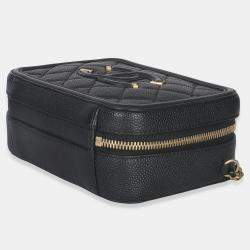 Pre Owned Chanel Black Quilted Caviar Small CC Filigree Vanity Case