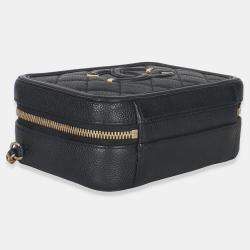 Pre Owned Chanel Black Quilted Caviar Small CC Filigree Vanity Case