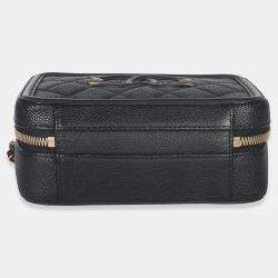 Pre Owned Chanel Black Quilted Caviar Small CC Filigree Vanity Case