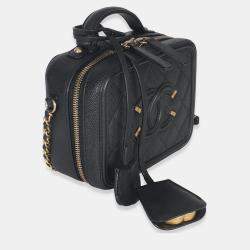 Pre Owned Chanel Black Quilted Caviar Small CC Filigree Vanity Case
