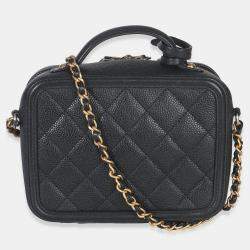 Pre Owned Chanel Black Quilted Caviar Small CC Filigree Vanity Case