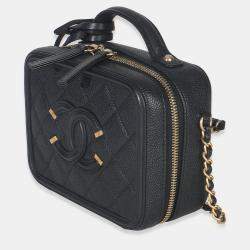 Pre Owned Chanel Black Quilted Caviar Small CC Filigree Vanity Case