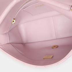 مملوكة مسبقًا Chanel Pink Shiny Quilted Calfskin Mini Pearl Logo Flap Bag