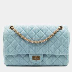 Pre Owned Chanel Blue Quilted Denim Reissue 2.55 Double Flap 226