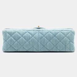 Pre Owned Chanel Blue Quilted Denim Reissue 2.55 Double Flap 226