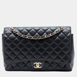 Pre Owned Chanel Black Maxi Classic Caviar Double Flap
