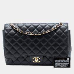 Pre Owned Chanel Black Maxi Classic Caviar Double Flap