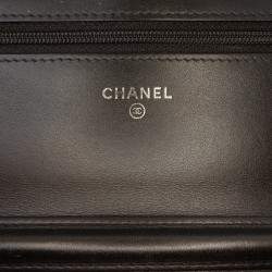 Pre Owned Chanel Black CC Quilted Crinkled Patent Wallet On Chain