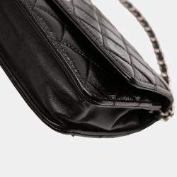 Pre Owned Chanel Black CC Quilted Crinkled Patent Wallet On Chain